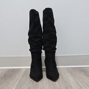 Black pointed toe sock boots Stiletto Heel